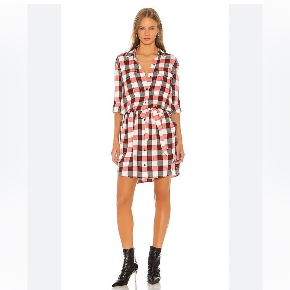 Rag & Bone Pink/Burgundy/White/Grey Plaid Shirt Mini Dress Size S